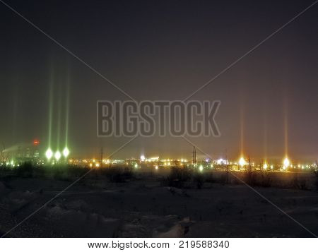 Night Salekhard. Night City In Colorful Lights. Salekhard Is The Capital Of The Yamal-nenets Autonom