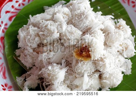 Thai Dessert Sweet Boiled Ball Covered With Grated Coconut