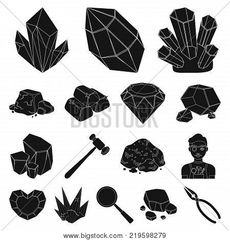Precious Minerals black icons in set collection for design. Jeweler and Equipment vector symbol stock  illustration.