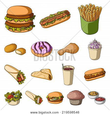 Fast food cartoon icons in set collection for design.Food from semi-finished products vector symbol stock  illustration.