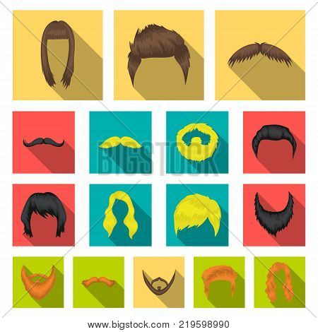 Mustache and beard, hairstyles flat icons in set collection for design. Stylish haircut vector symbol stock  illustration.
