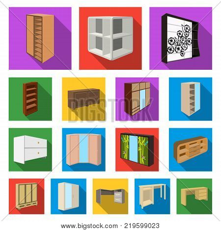 Bedroom furniture flat icons in set collection for design. Modern wooden furniture isometric vector symbol stock  illustration.
