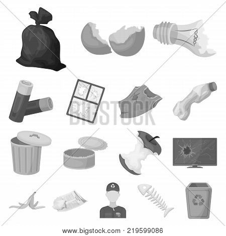 Garbage and waste monochrome icons in set collection for design. Cleaning garbage vector symbol stock  illustration.