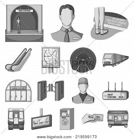 Metro, subway monochrome icons in set collection for design.Urban transport vector symbol stock  illustration.