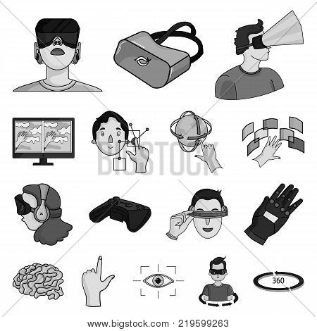 A virtual reality monochrome icons in set collection for design. Modern technology and equipment vector symbol stock  illustration.