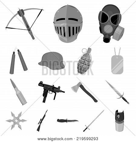 Types of weapons monochrome icons in set collection for design.Firearms and bladed weapons vector symbol stock  illustration.