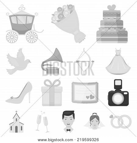 Wedding and Attributes monochrome icons in set collection for design.Newlyweds and Accessories vector symbol stock  illustration.