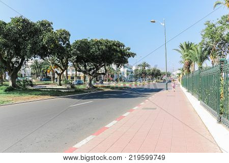 Street In A Summer Day In Agadir City. North Africa