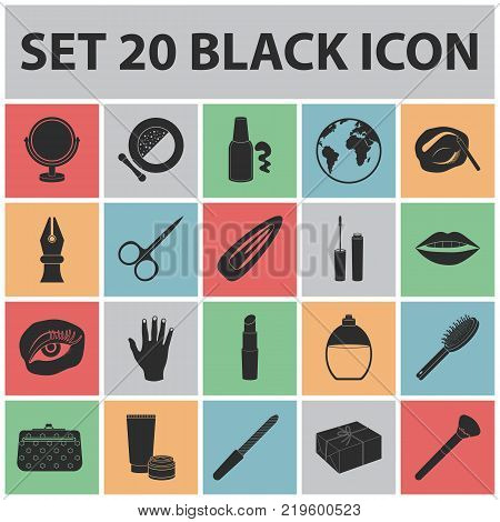 Makeup and cosmetics black icons in set collection for design. Makeup and equipment vector symbol stock  illustration.