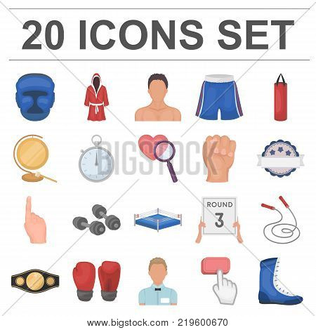 Boxing extreme sports cartoon icons in set collection for design. Boxer and attributes vector symbol stock  illustration.