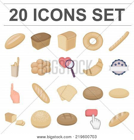 Types of bread cartoon icons in set collection for design. Bakery products vector symbol stock  illustration.
