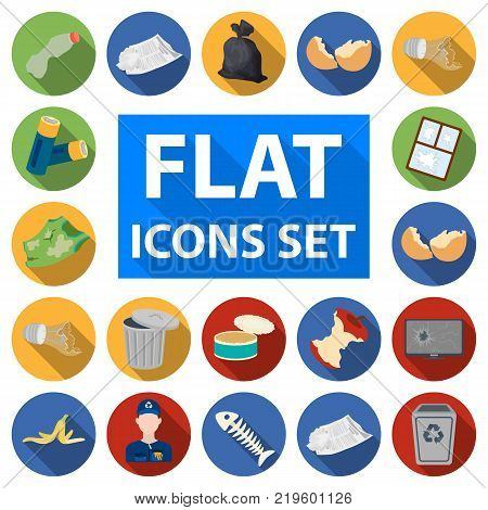 Garbage and waste flat icons in set collection for design. Cleaning garbage vector symbol stock  illustration.