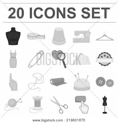 Atelier and sewing monochrome icons in set collection for design. Equipment and tools for sewing vector symbol stock  illustration.