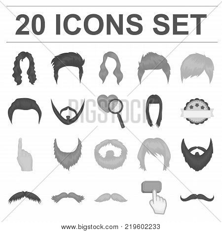 Mustache and beard, hairstyles monochrome icons in set collection for design. Stylish haircut vector symbol stock  illustration.