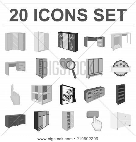 Bedroom furniture monochrome icons in set collection for design. Modern wooden furniture isometric vector symbol stock  illustration.