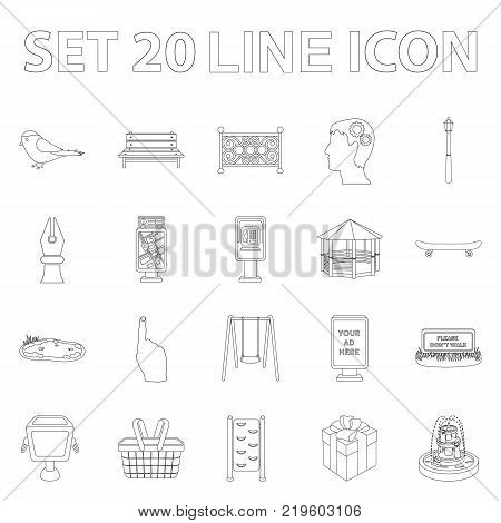 Park, equipment outline icons in set collection for design. Walking and rest vector symbol stock  illustration.