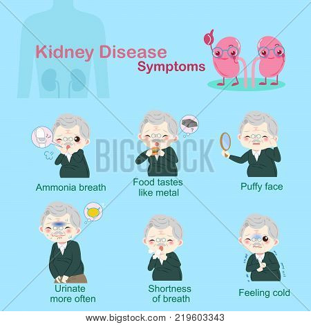 old people with kindey disease on the blue background