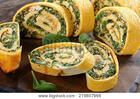 Egg And Cheese Roulade With Spinach And Feta