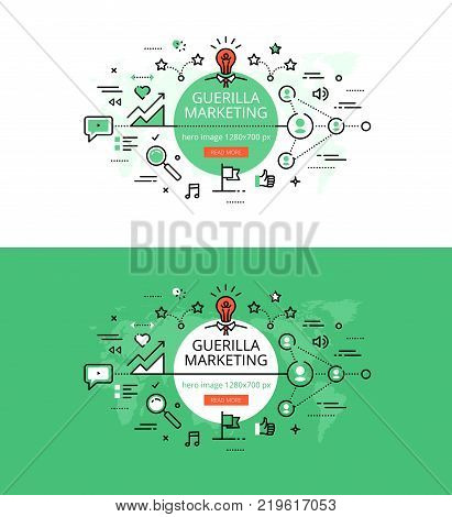 Modern vector illustration concept of guerilla marketing. Line flat design hero banners for websites and apps