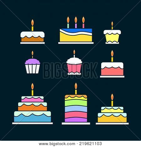 Set of colorful sweets stickers. Cakes and pies icon