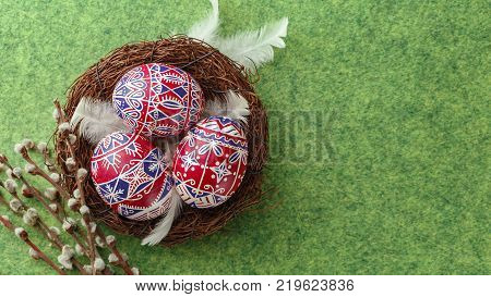 Pysanky, Decorated Easter Eggs In The Nest