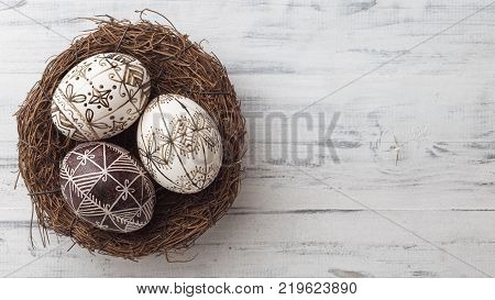 Pysanky, Decorated Easter Eggs In The Nest