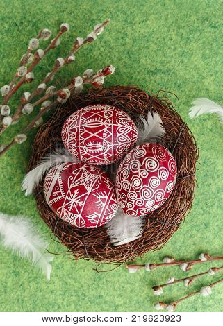 Pysanky, Decorated Easter Eggs In The Nest