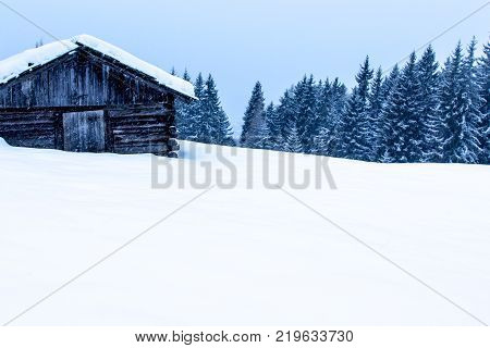 Snowy And Foggy Mountain Winter Landscape