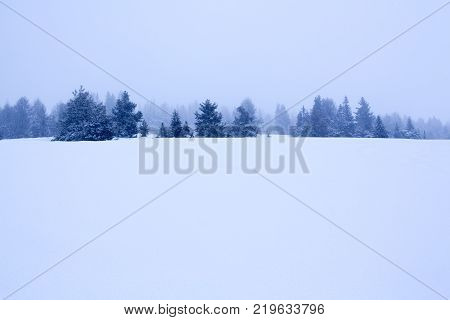 Snowy And Foggy Mountain Winter Landscape