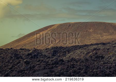 Lanzarote. Spanish desert. Timanfaya national park. Stone desert Volcano landscape