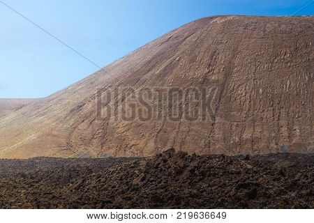 Lanzarote. Spanish desert. Timanfaya national park. Stone desert Volcano landscape