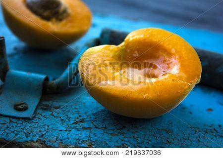 Isolated Apricot. Fresh Cut Apricot Fruits Isolated On White Background, With Clipping Path. Half Of