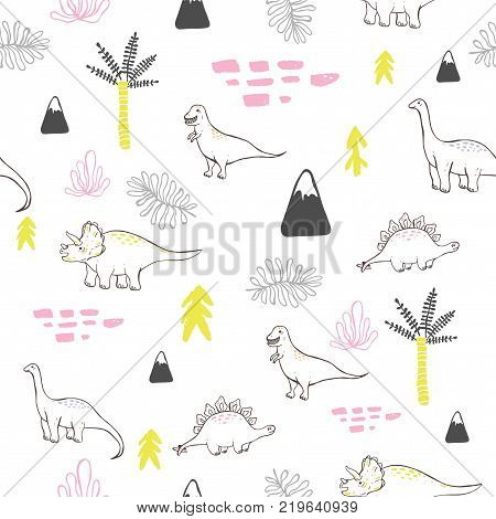 Seamless pattern with cute dinosaurs for children textile posters and other design