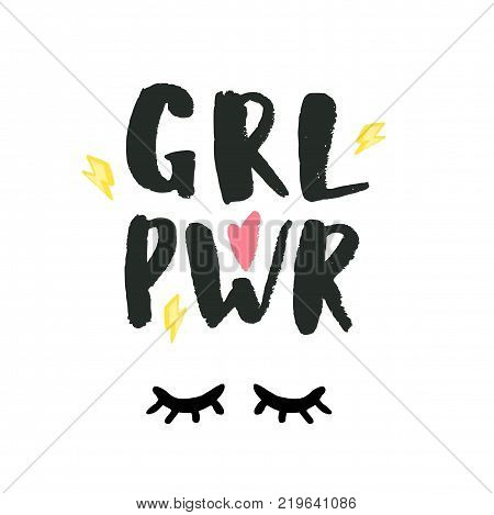 Girl power hand lettering sign. Hand drawn feminist slogan.