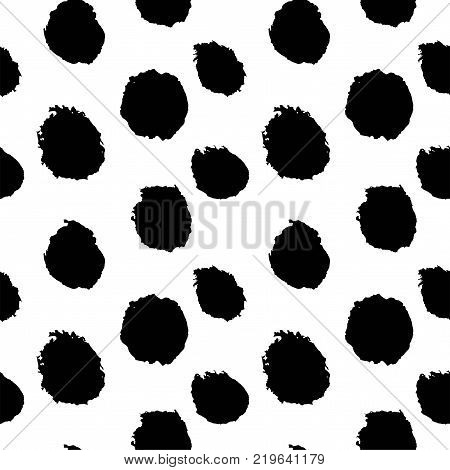 Hand drawn seamless dot pattern. Dry brush and rough edges ink illustration. Abstract vector background
