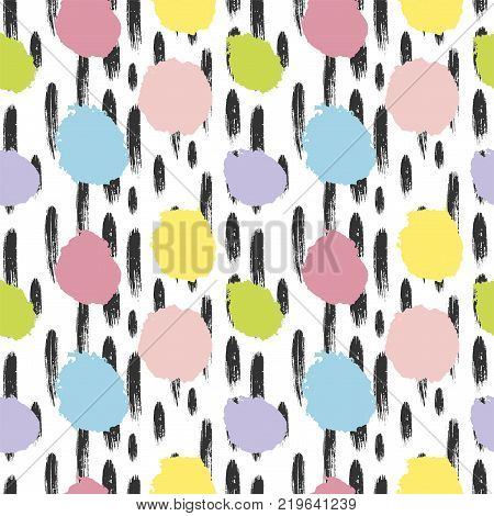 Hand drawn seamless dot pattern. Dry brush and rough edges ink illustration. Abstract vector background