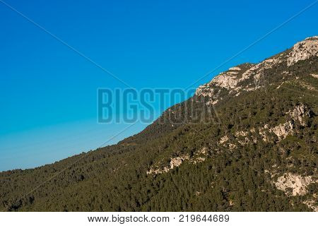 Mountains Against The Blue Sky Pratdip, Tarragona, Spain. Copy Space For Text
