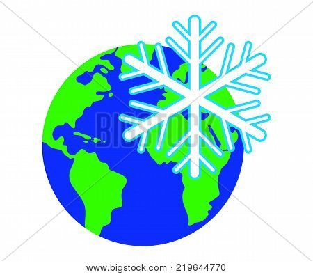 The emblem of the snowflake against the background of the planet Earth.