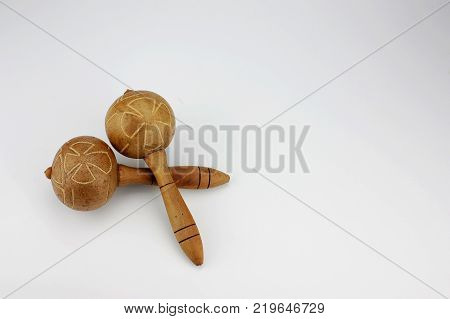 Two maracas. A popular latin instrument used for traditional music at tropical countries.