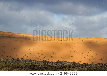 Lanzarote. Spanish desert. Timanfaya national park. Stone desert Volcano landscape