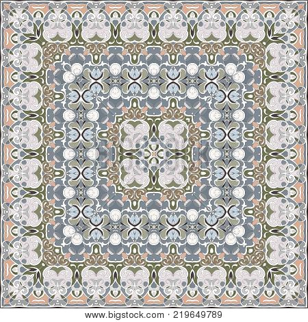 Square pattern for the silk scarf, scarf, printing factory, carpet. Abstract pattern purple color. Vector illustration.