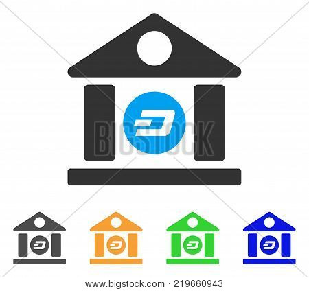 Dash Bank Building icon. Vector illustration style is a flat iconic dash bank building symbol with grey, green, blue, yellow color versions. Designed for web and software interfaces.