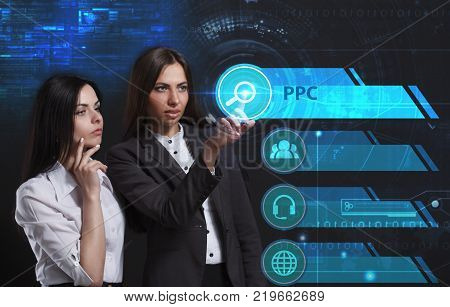 The Concept Of Business, Technology, The Internet And The Network. A Team Of Business Women Working