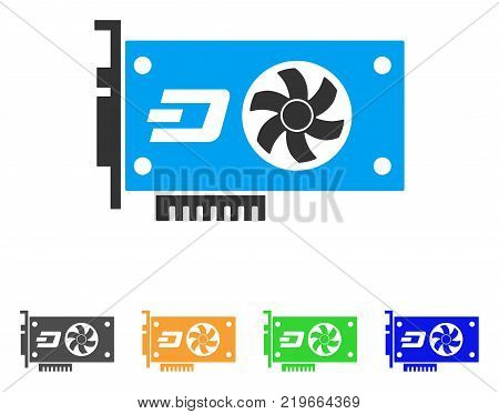 Dash Video Gpu Card icon. Vector illustration style is a flat iconic dash video gpu card symbol with grey, green, blue, yellow color versions. Designed for web and software interfaces.