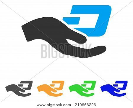 Hand Offer Dash icon. Vector illustration style is a flat iconic hand offer dash symbol with gray, green, blue, yellow color versions. Designed for web and software interfaces.