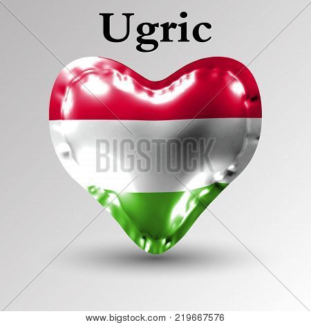 eps10. Flags of the countries of Europe. The flag of Ugric on an air ball in the form of a heart made of glossy material.
