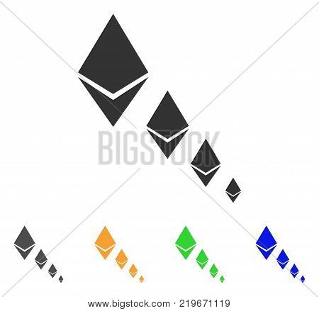 Ethereum Crystal Defaltion icon. Vector illustration style is a flat iconic ethereum crystal defaltion symbol with grey, green, blue, yellow color versions. Designed for web and software interfaces.