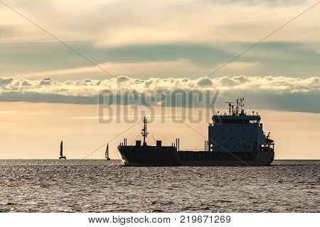 Black Bulker Ship. Logistics And Merchandise Transportations