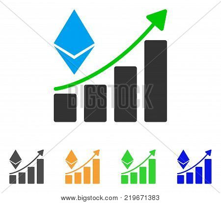 Ethereum Growth Trend icon. Vector illustration style is a flat iconic ethereum growth trend symbol with grey, green, blue, yellow color versions. Designed for web and software interfaces.