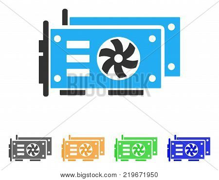 Gpu Video Cards icon. Vector illustration style is a flat iconic gpu video cards symbol with grey, green, blue, yellow color variants. Designed for web and software interfaces.